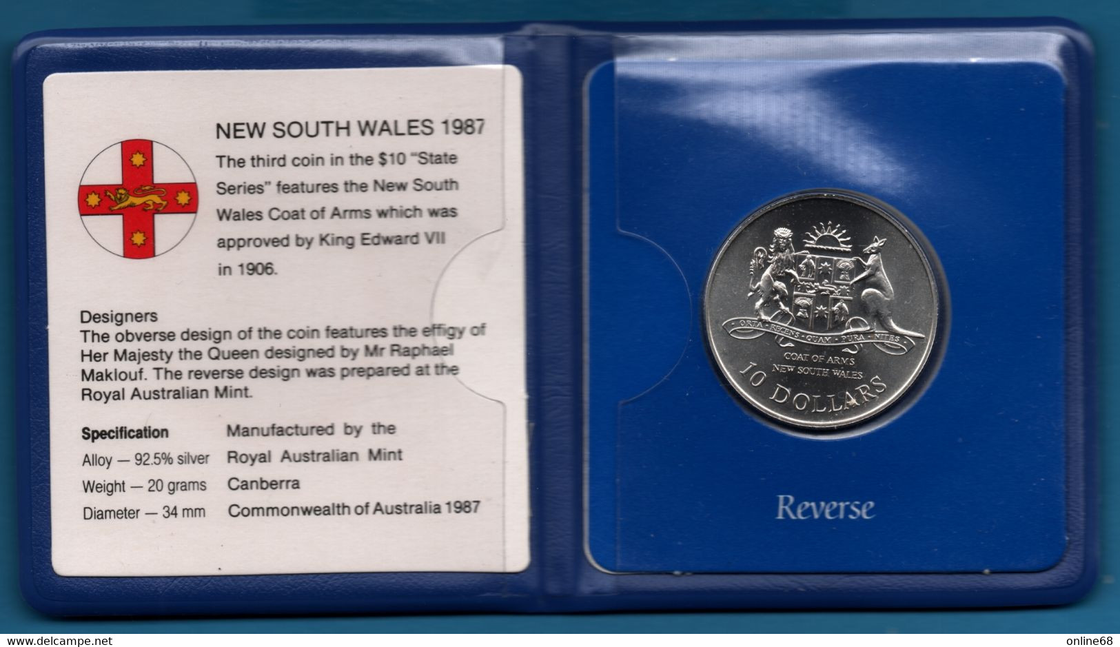 AUSTRALIA 10 DOLLARS 1987 KM# 93 Silver .925 Argent NEW SOUTH WALES - 10 Dollars