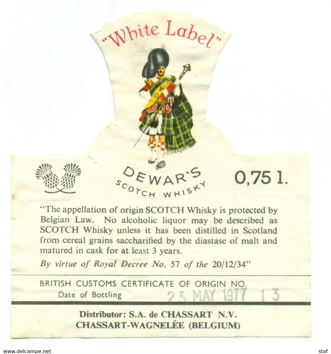 Oud Etiket / Ancienne étiquette Whisky White Label Dewar's 1977 - Whisky