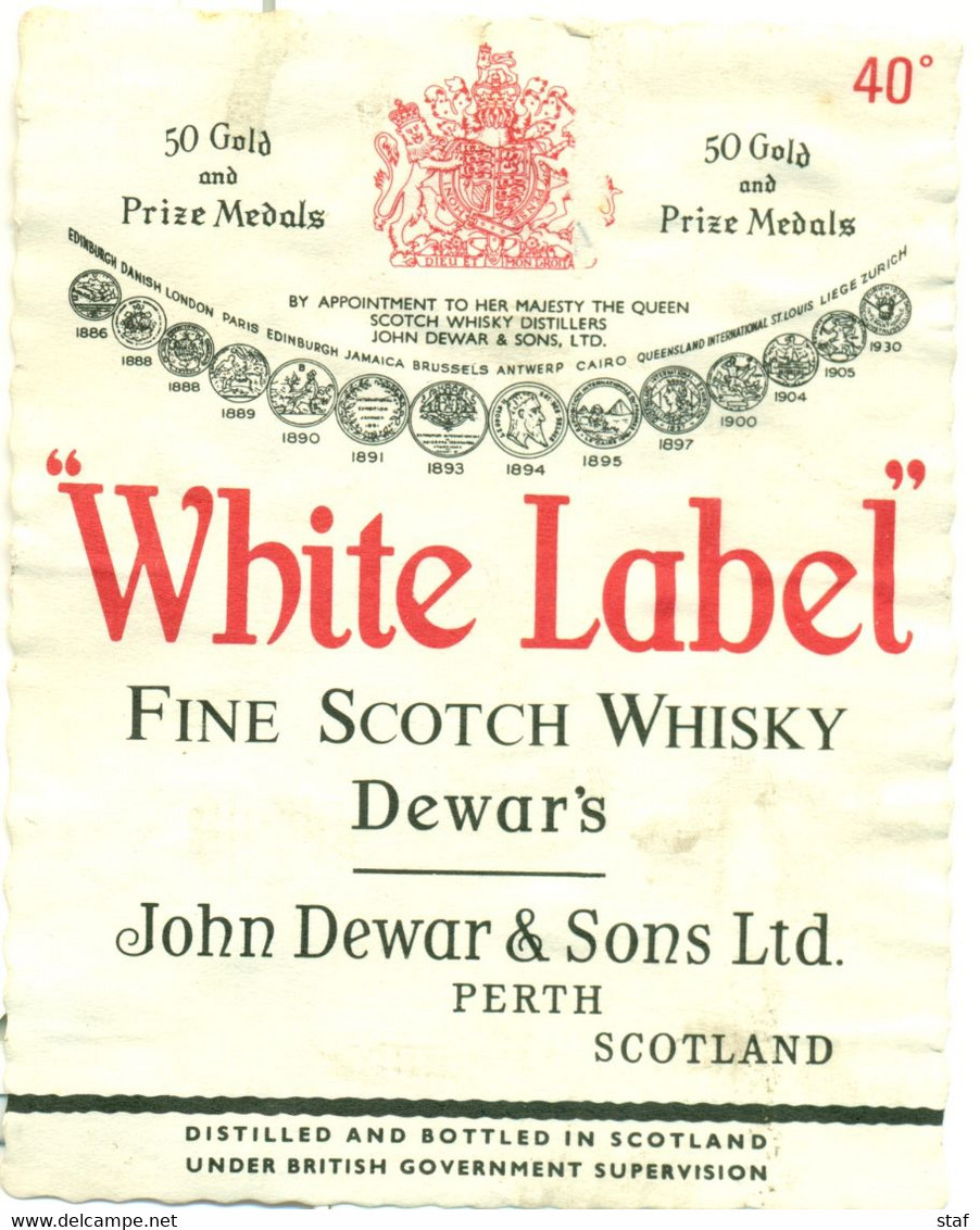 Oud Etiket / Ancienne étiquette Whisky White Label Dewar's - Whisky