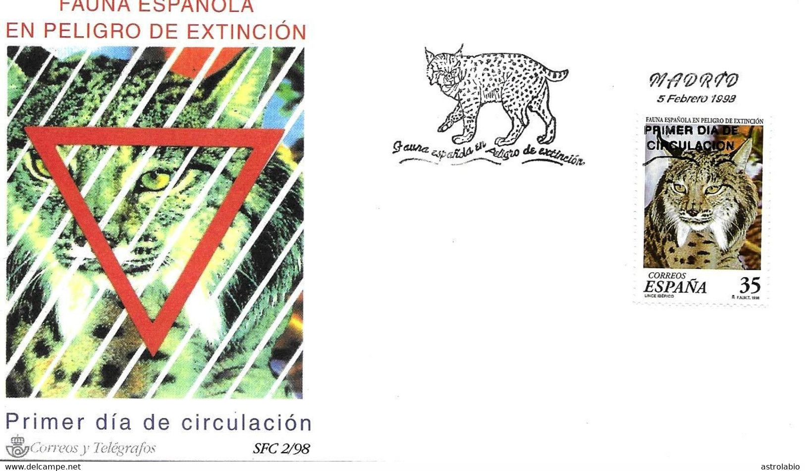Lynx Pardelle FDC 1998 Espagne Yvert 3103 - Big Cats (cats Of Prey)