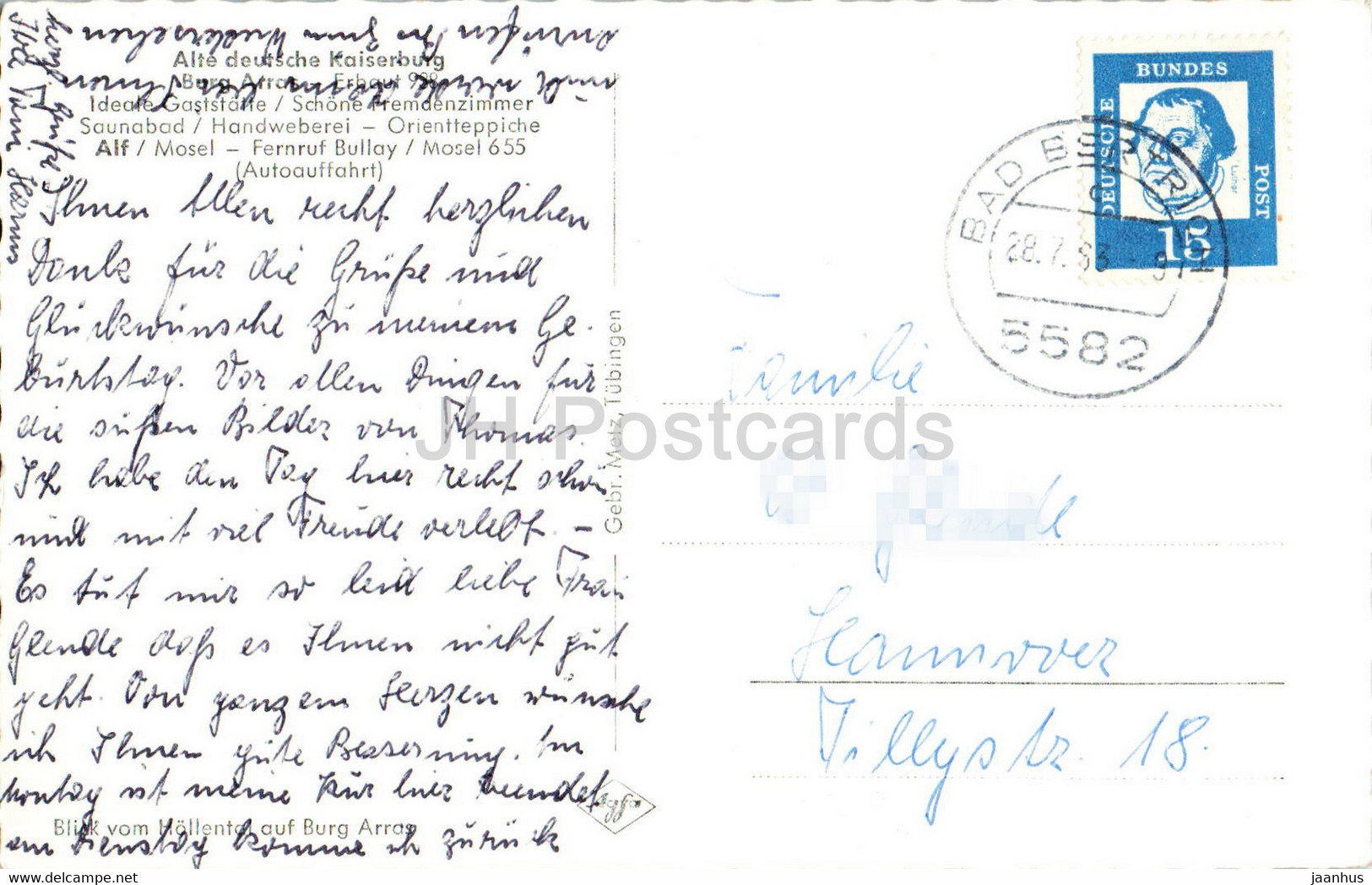Alte Deutsche Kaiserburg - Burg Arras - Old Postcard - 1963 - Germany - Used - Alf-Bullay