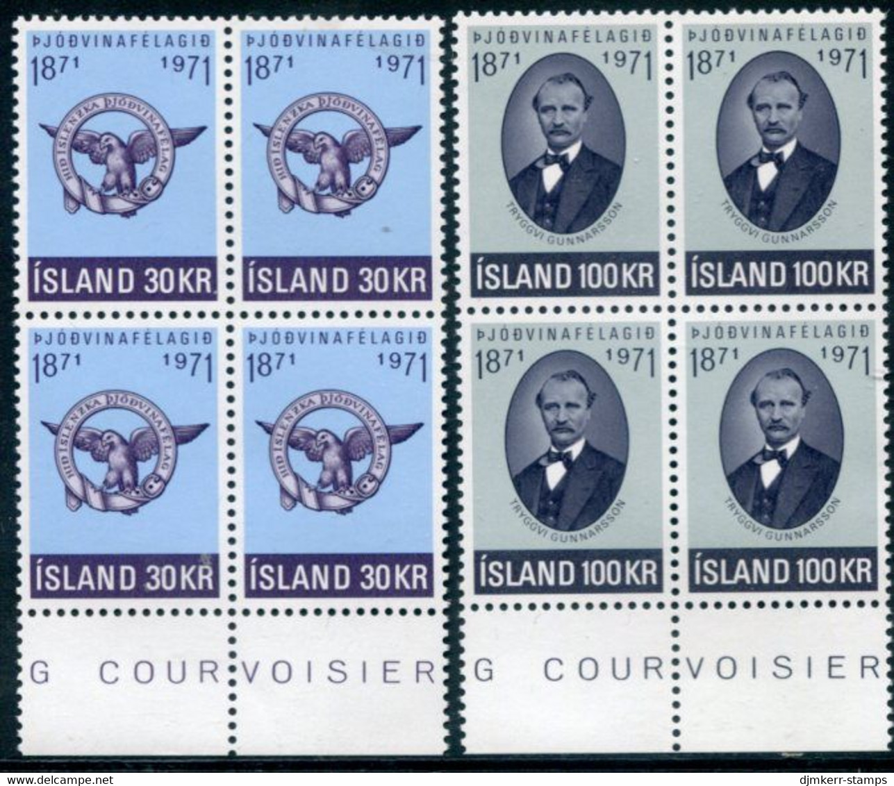 ICELAND 1971 Patriotic Society  Centenary Blocks Of 4 MNH / **.  Michel 455-56 - Nuovi