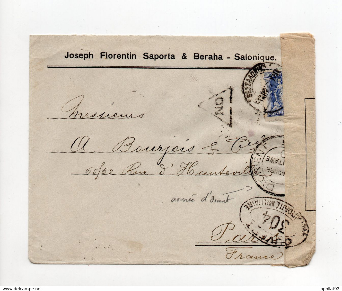 !!! 1ERE GUERRE, GRECE, LETTRE DE SALONIQUE POUR PARIS CENSURES FRANCAISE ET DE L'ARMEE D'ORIENT - Brieven En Documenten