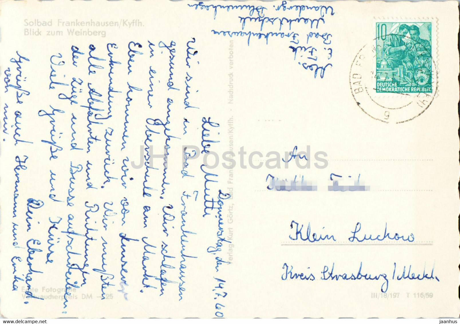 Solbad Frankenhausen - Blick Zum Weinberg - Old Postcard - 1961 - Germany DDR - Used - Bad Frankenhausen