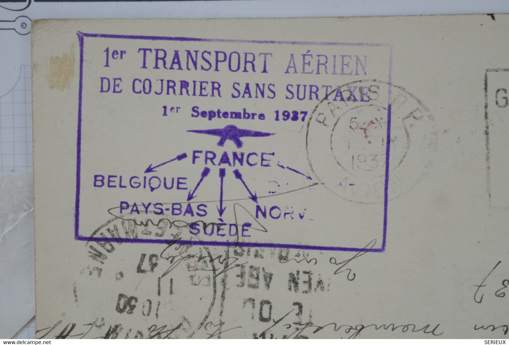 AU10 FRANCE BELLE LETTRE   1937 1ER VOL   FRANCE PAYS BAS +PROVINS ...  +AFFRANCH. PLAISANT - Erst- U. Sonderflugbriefe