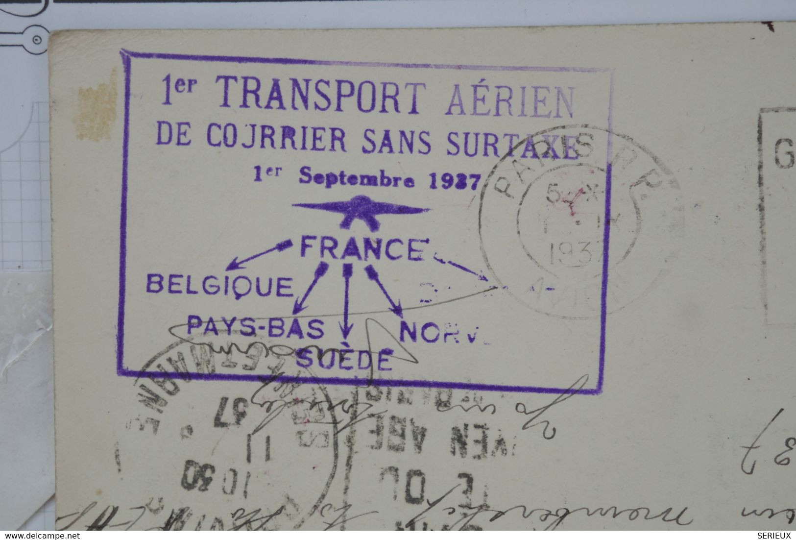 AU10 FRANCE BELLE LETTRE   1937 1ER VOL   FRANCE PAYS BAS +PROVINS ...  +AFFRANCH. PLAISANT - Premiers Vols