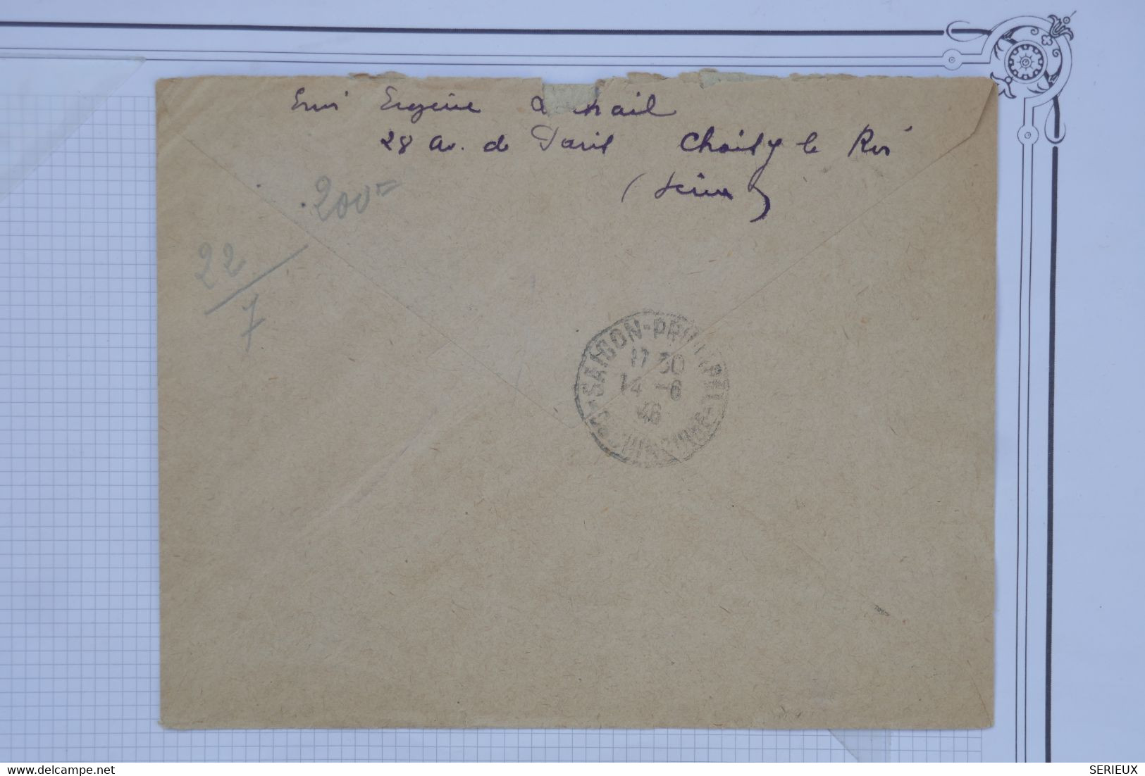 AU10 FRANCE BELLE LETTRE PAS COURANT  1946 1ERE LIAISON  FRANCE SAIGON INDOCHINE  +LE PERREUX...  +AFFRANCH. INTERESSANT - Premiers Vols