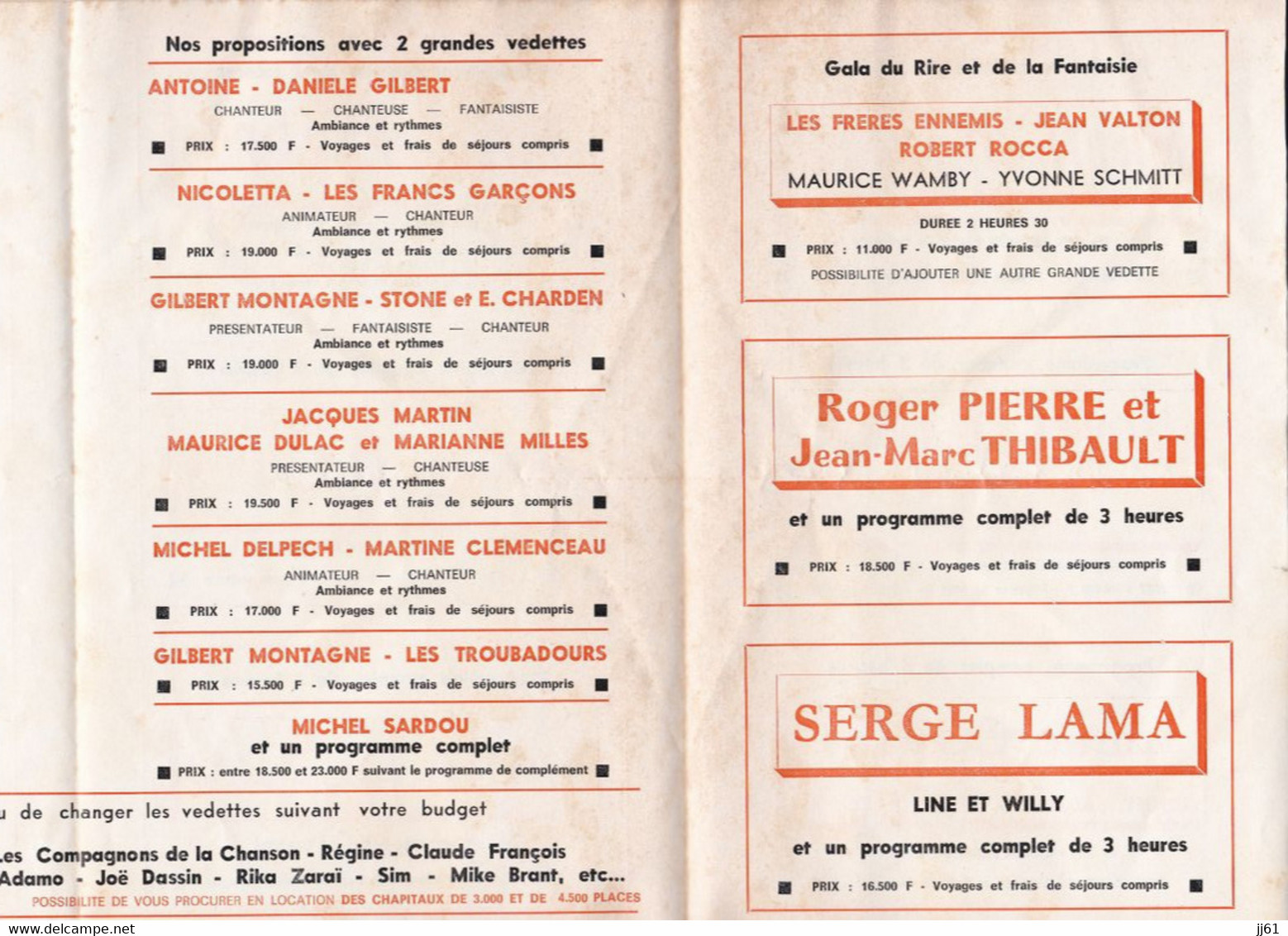 MONTPELLIER RAPHAEL SERVINY PROGRAMME COMPLET TARIF POUR LES TOURNEES L ETE 1972 ARTISTE DUTRONC LAMA NICOLETTA SARDOU - Programma's