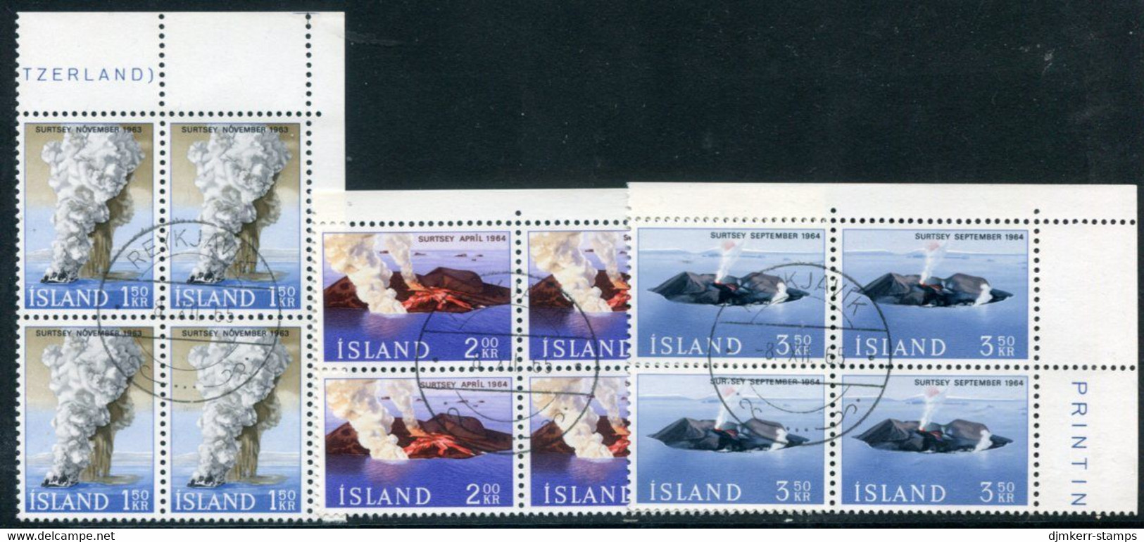 ICELAND 1965 Island Of Surtsey  Blocks Of 4 Used.  Michel 392-94 - Used Stamps