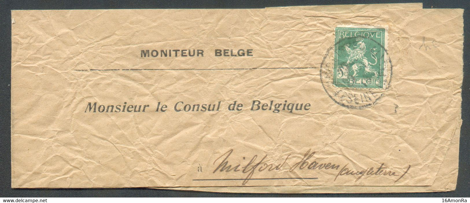 N°110 - 5 Centimes PELLENS Obl. Sc LE HAVRE (SPECIAL)  sur Bande D'imprimée LE MONITEUR BELGE Complète Du 19-I-1916 Ver - Autres & Non Classés