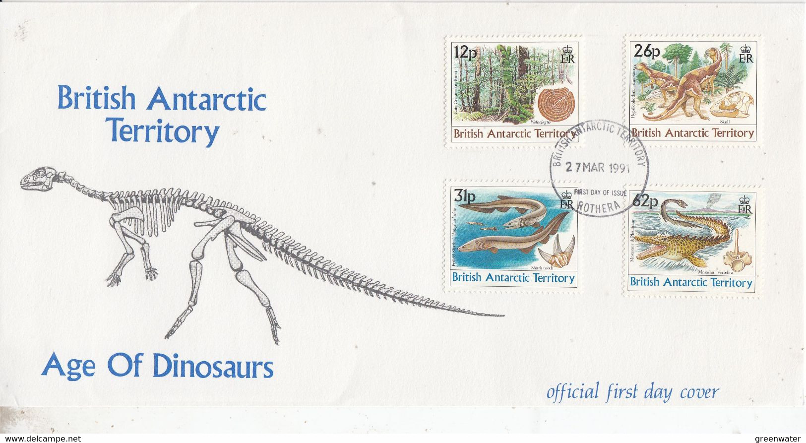 British Antarctic Territory (BAT) 1991 Dinosaurs 4v  FDC Ca Rothera (BAT329) - FDC