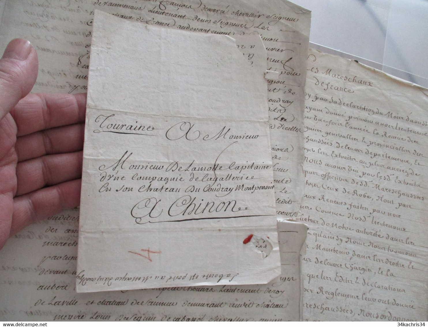 Archive Delamotte Barace sier de Coudray Montpensier 15 pièces dont règlements sceau correspondance signatures