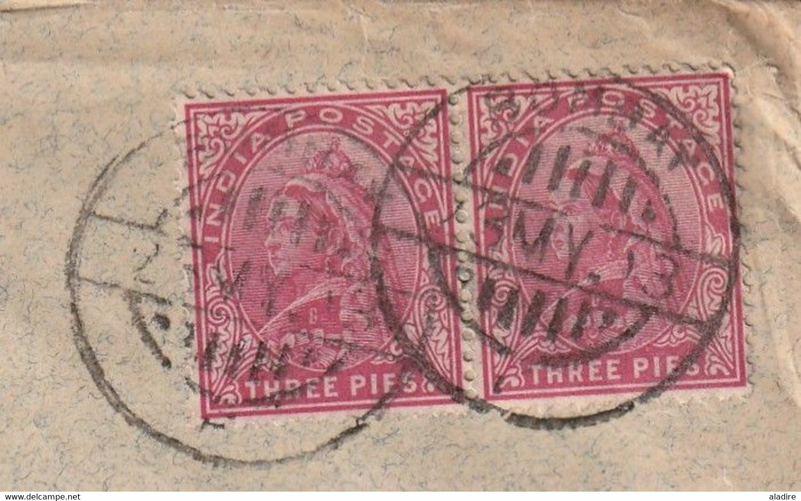 1913 - Enveloppe De BOMBAY Mumbai, Inde, GB Vers PARIS, France - PER BOOK POST - 6 Pies - 2 X 3 Victoria Stamps - 1911-35 Roi Georges V