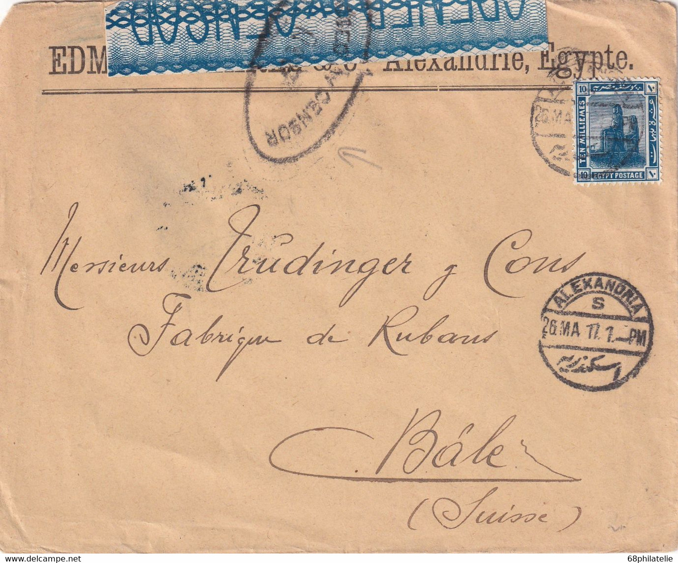 EGYPTE 1917 LETTRE CENSUREE DE ALEXANDRIE - 1915-1921 Protectorat Britannique