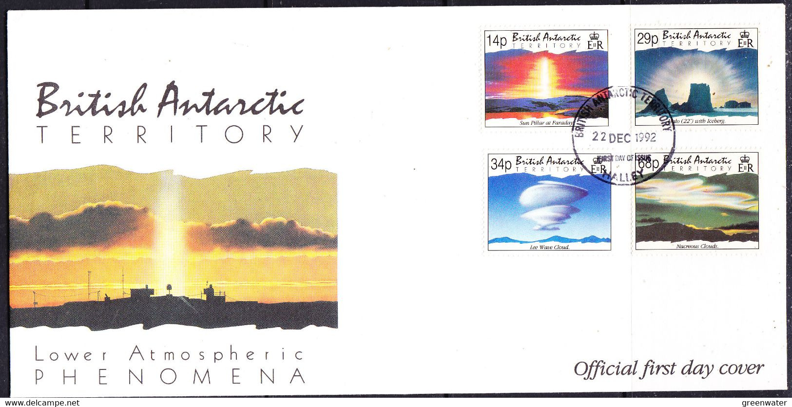 British Antarctic Territory (BAT) 1992 Lower Atmospheric Phenomena 4v FDC Ca Halley (BAT333) - FDC