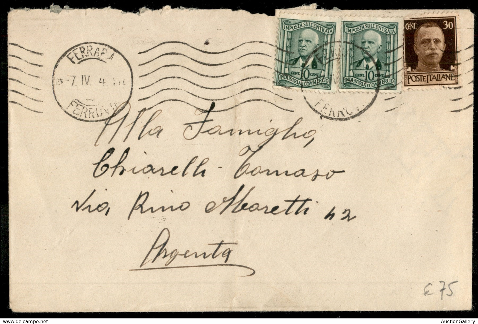 Regno - Vittorio Emanuele III - Lettera Da Ferrara 7.IV.34 Per Argenta Affrancata Con 30 Cent Imperiale + Due 10 Cent Ma - Other & Unclassified