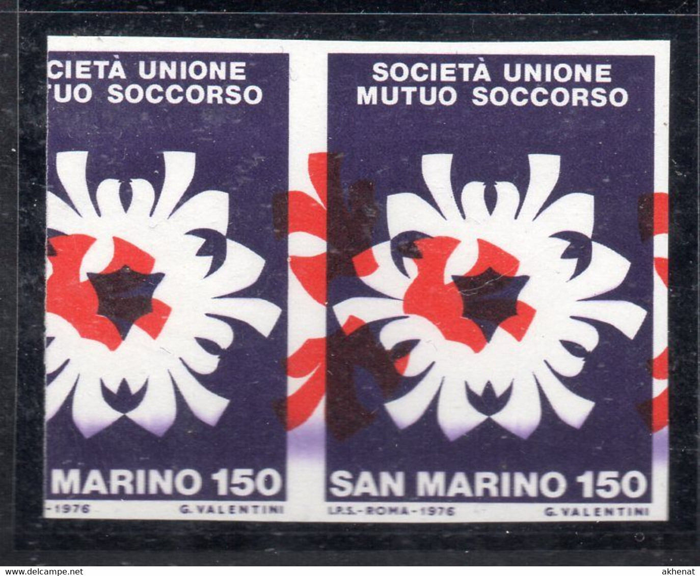 AV - SAN MARINO 1976 : Mutuo Soccorso N. 969 VISTOSA E RARA VARIETA' *** Cert Raybaudi M20p - Abarten Und Kuriositäten