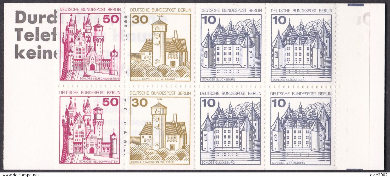 Berlin 1977 - Markenheftchen Mi.Nr. MH 10 A II - Postfrisch MNH - Booklets