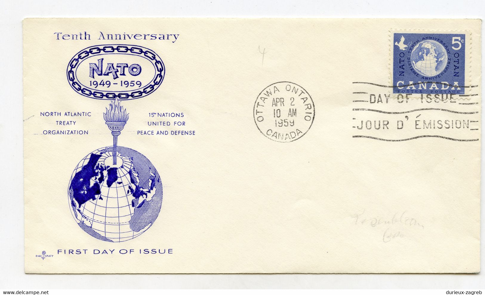 Canada 1959 NATO FDC B220425 - Primeros Vuelos