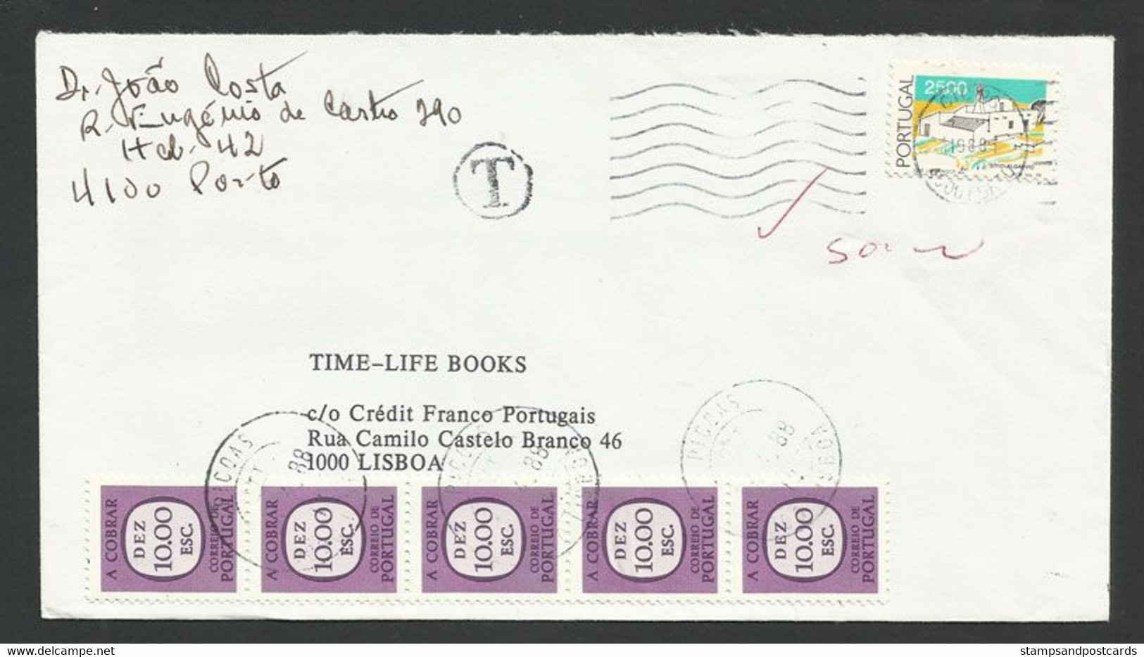 Portugal Lettre 1988 Timbre-taxe Port Dû Et Série Basique Maisons Traditionnelles Postage Due + Traditional Houses Cover - Storia Postale