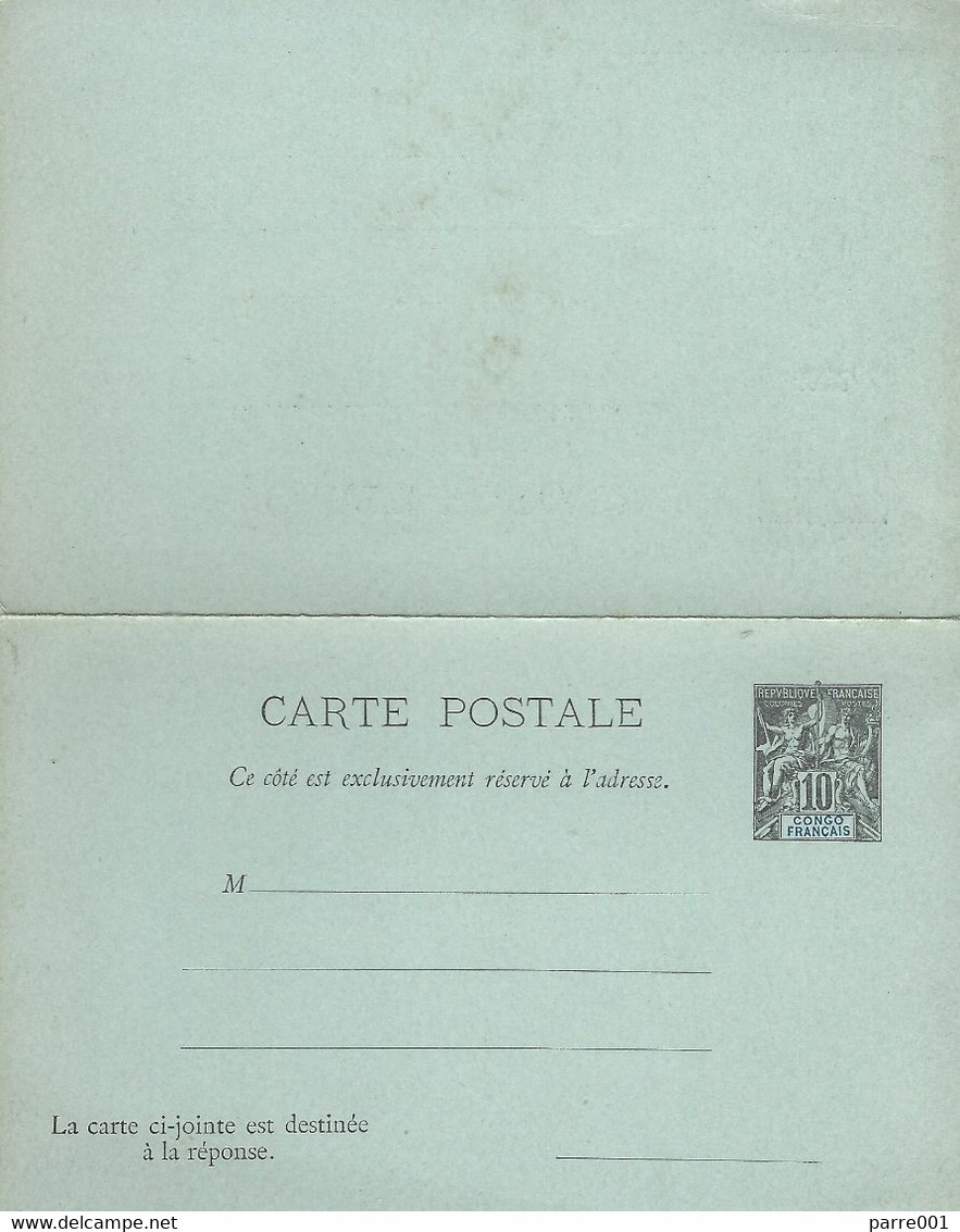 Congo 1892 10c Carte Postal Réponse Postal Stationary Card With Reply Noir Et Blue Black And Blue - Cartas & Documentos