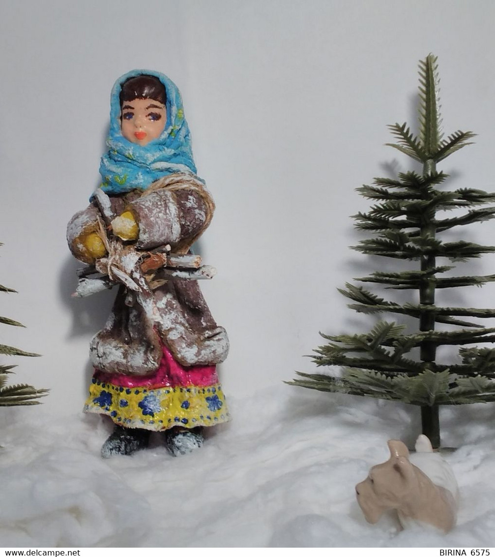 Christmas Tree Toy. Mashenka With Brushwood. From Cotton. 13 Cm. New Year. Christmas. Handmade. - Decorazioni Natalizie