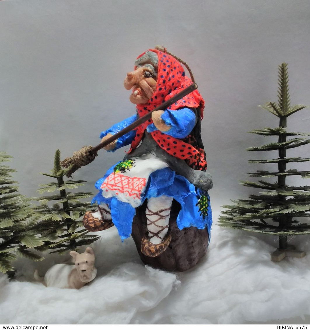 Christmas tree toy. Baba Yaga. From cotton. 15 cm. New Year. Christmas. Handmade.