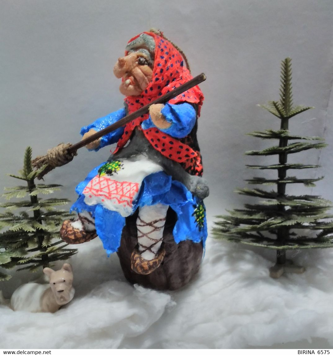 Christmas tree toy. Baba Yaga. From cotton. 15 cm. New Year. Christmas. Handmade.