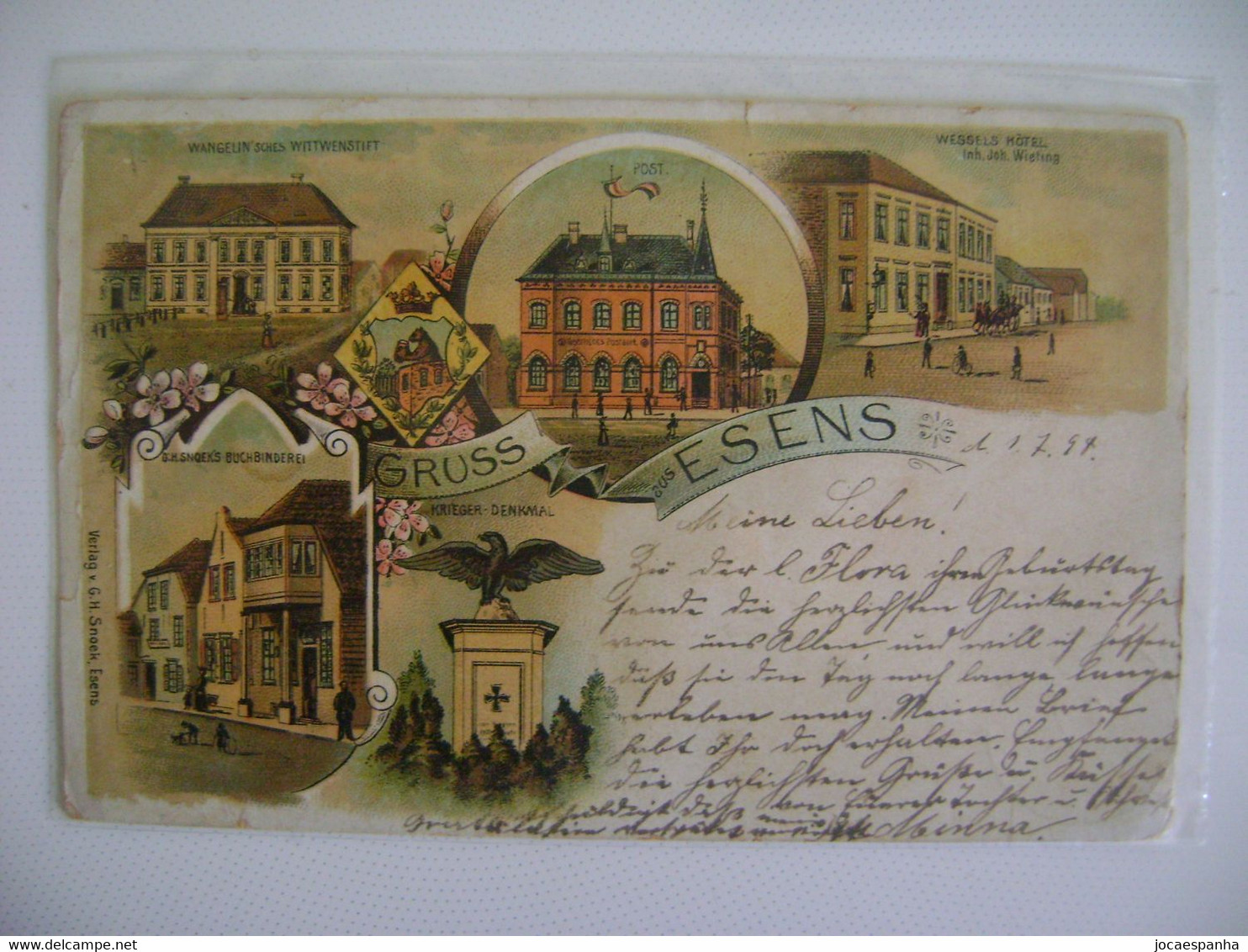 GERMANY - GRUSS AUS ESENS COLORFUL POSTCARD SENT IN 1898 IN THE STATE - Esens