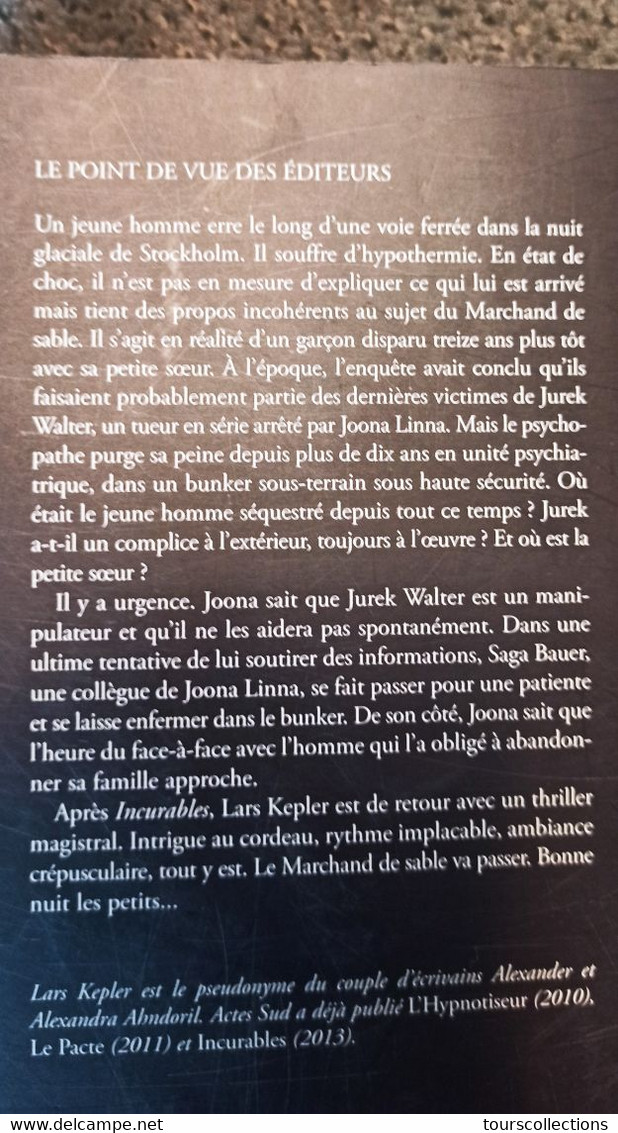 LIVRE Occasion Presque NEUF - THRILLER ROMAN NOIR - Le Marchand De Sable - Lars Kepler - Novelas Negras