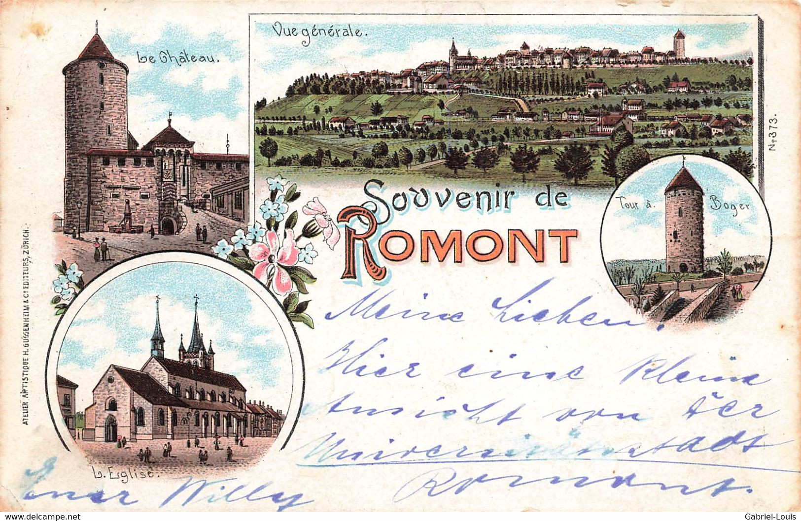 Souvenir De Romont Litho 1901 Le Château L'Eglise La Tour à Boger - Romont