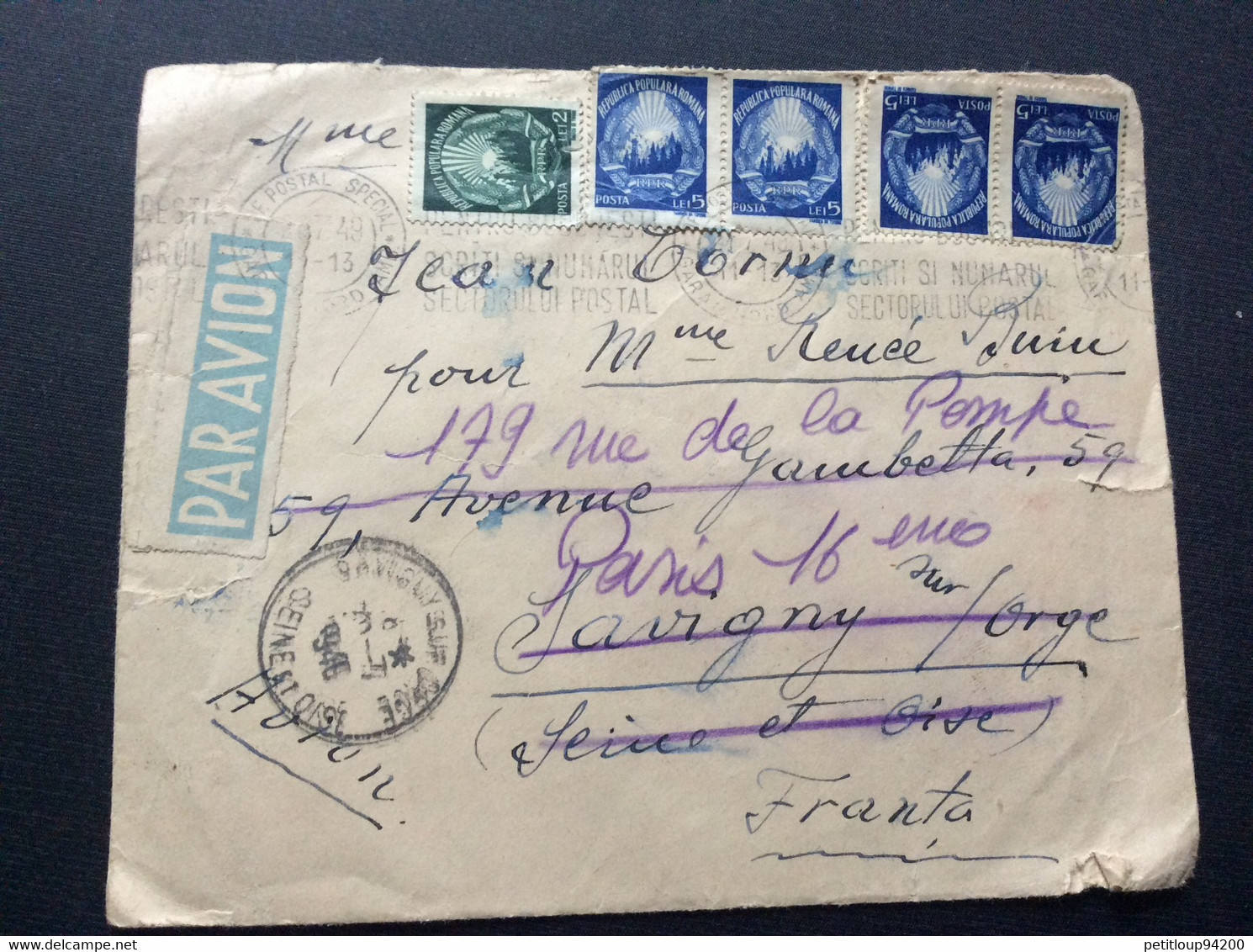 LETTRE  ROUMANIE>FRANCE Poste Aérienne 1946 - Briefe U. Dokumente