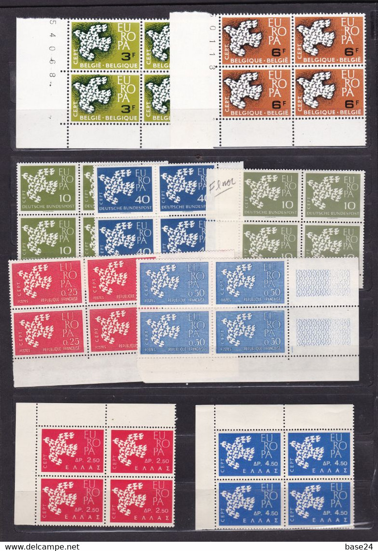 1961 EUROPA CEPT EUROPE  ANNATA In Quartina MNH** Block Of 4 YEAR 15 Paesi (34 Valori) Eccetto San Marino, Colomba Dove - Années Complètes