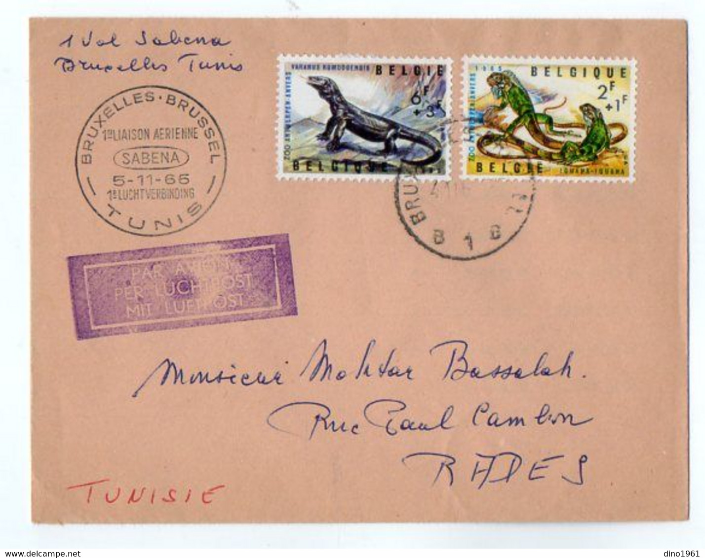 TB 3428 - 1965 - LSC - Lettre Par Avion / Sté SABENA / Première Liaison Aérienne BRUXELLES - TUNIS ( Tunisie ) - Cartas & Documentos