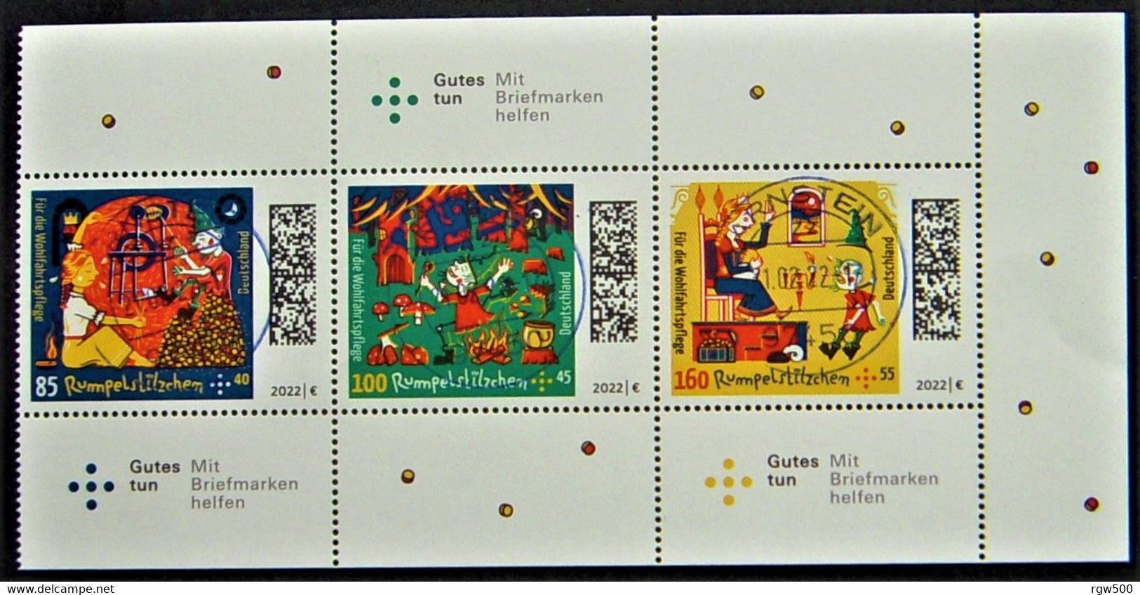 Bund/BRD Februar 2022 Zusammendruckbogen "Wohlfahrt Rumpelstilzchen" MiNr 3664-3666, Ersttagsgestempelt - Used Stamps