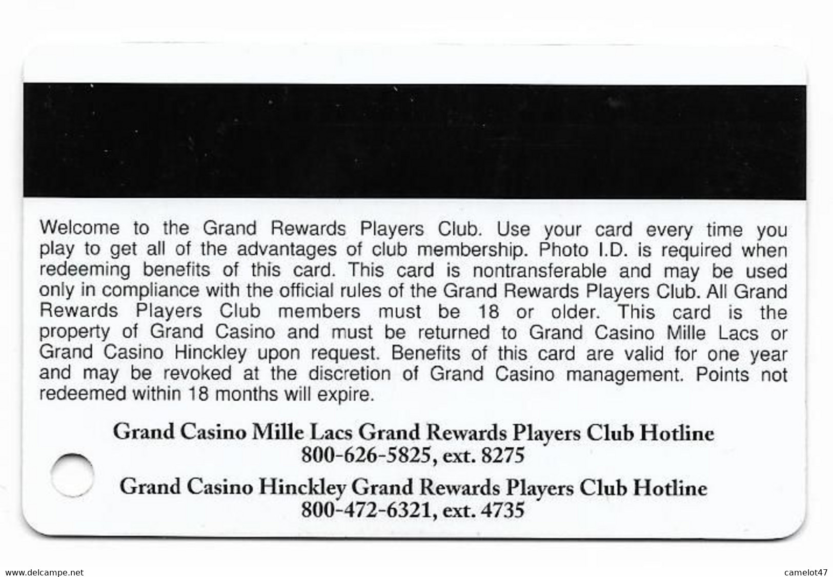 Grand Casino Mille Lacs, Onamia, MN, U.S.A. Older Used Slot Or Player's Card, # Grandmillelacs-2 - Casinokaarten