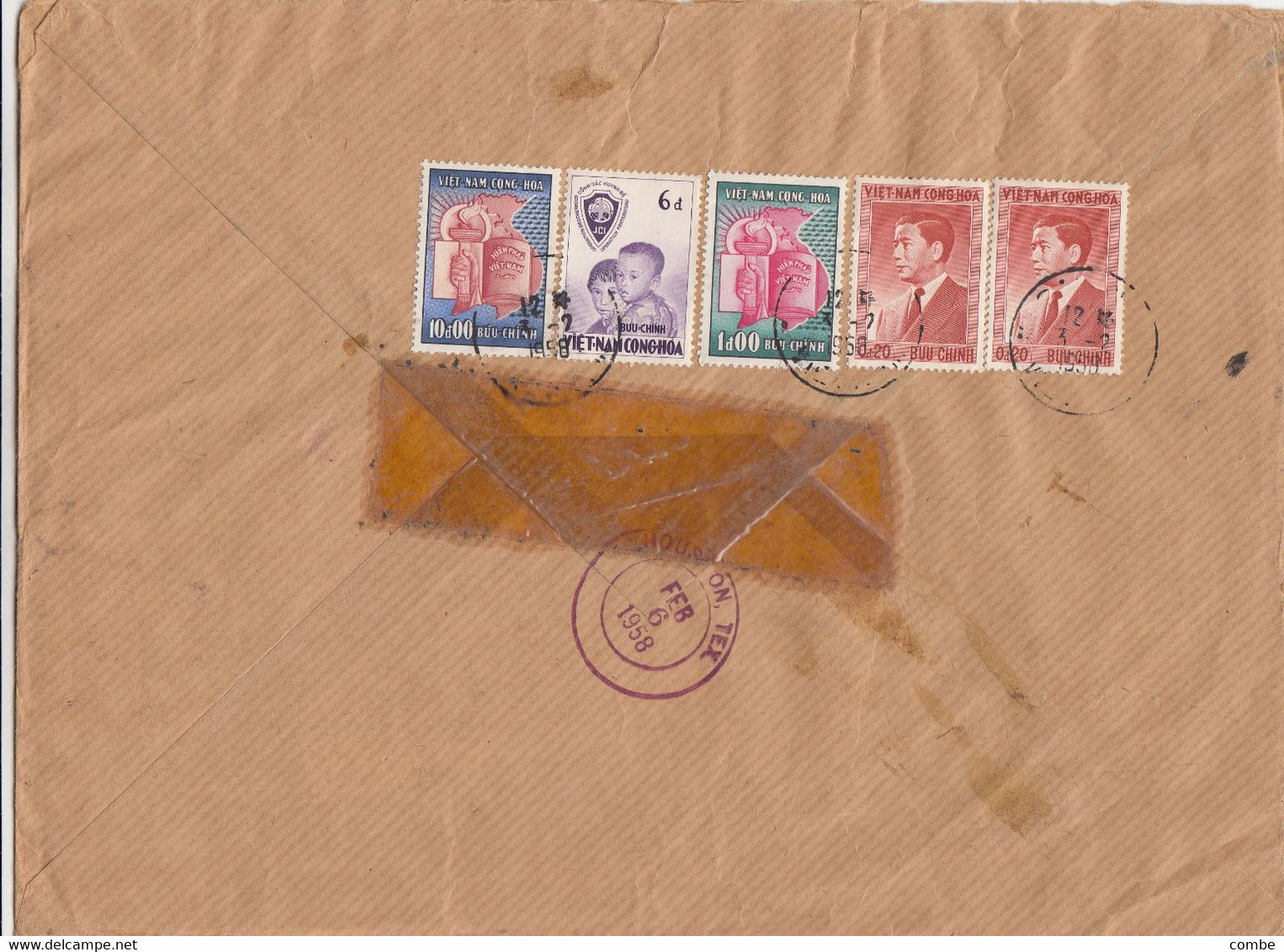 LETTRE. VIET-NAM. 3 2 58. RECOMMANDÉ. A.WALTHAUSEN SAIGON POUR HOUSTON USA. 28 TIMBRES   / 6000 - Vietnam