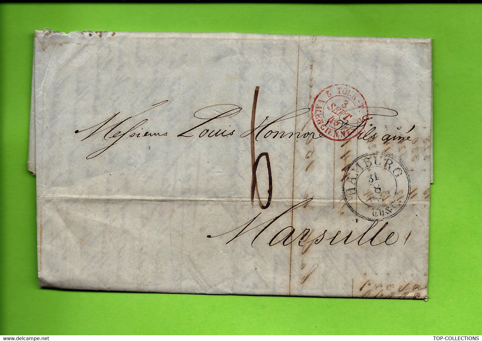 1849 RARE LETTRE DE HAMBOURG HAMBURG Par VIGUIE COMMISSIONNAIRE à  Honnoré  Négociant Marseille NAVIRE MAGDALENA B.E. - Precursores