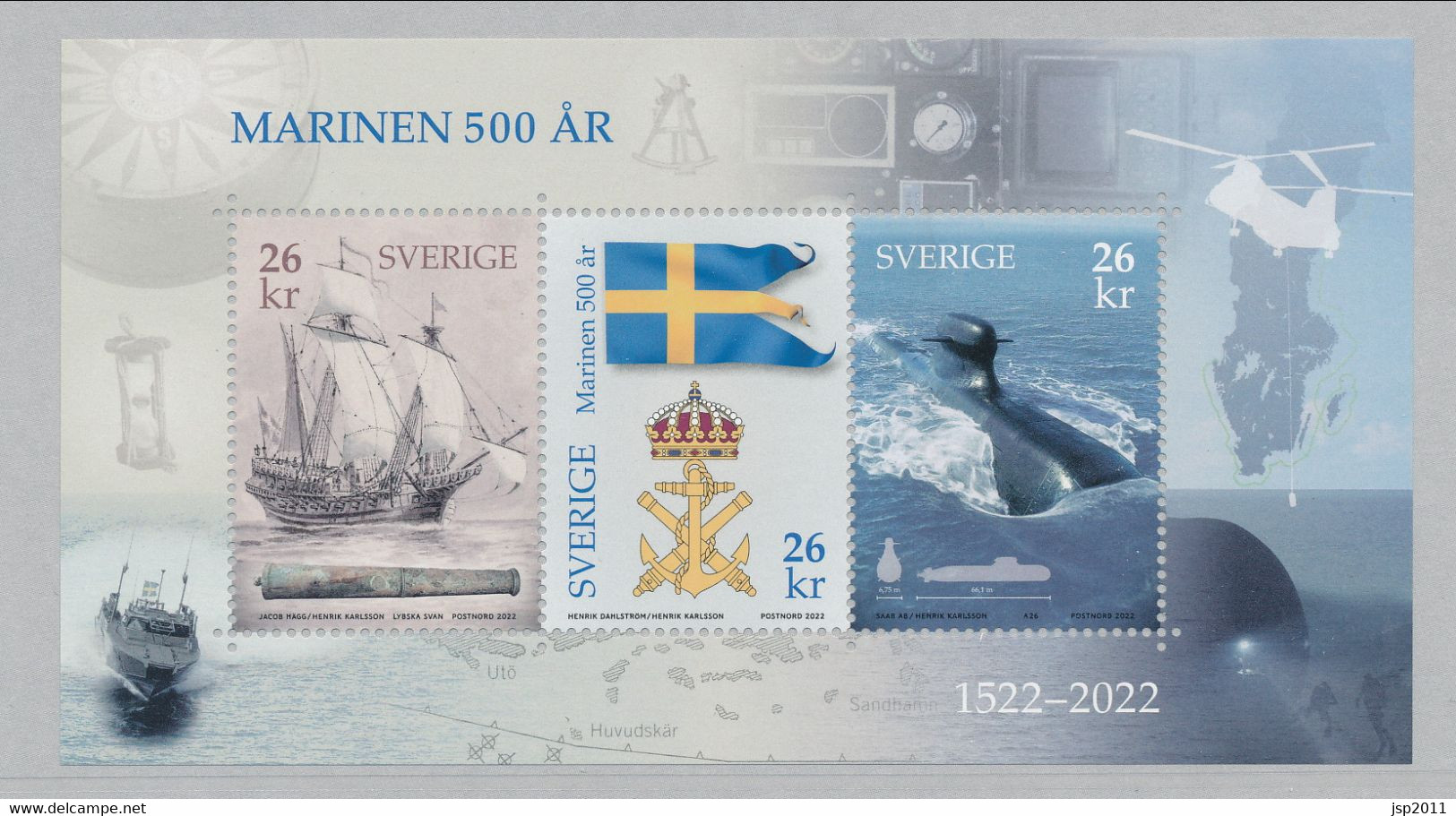 Sweden 2022. Facit # BL55 (3433-3435). Souvenir Sheet: 500 Years Of The Swedish Navy. MNH (**) - Unused Stamps