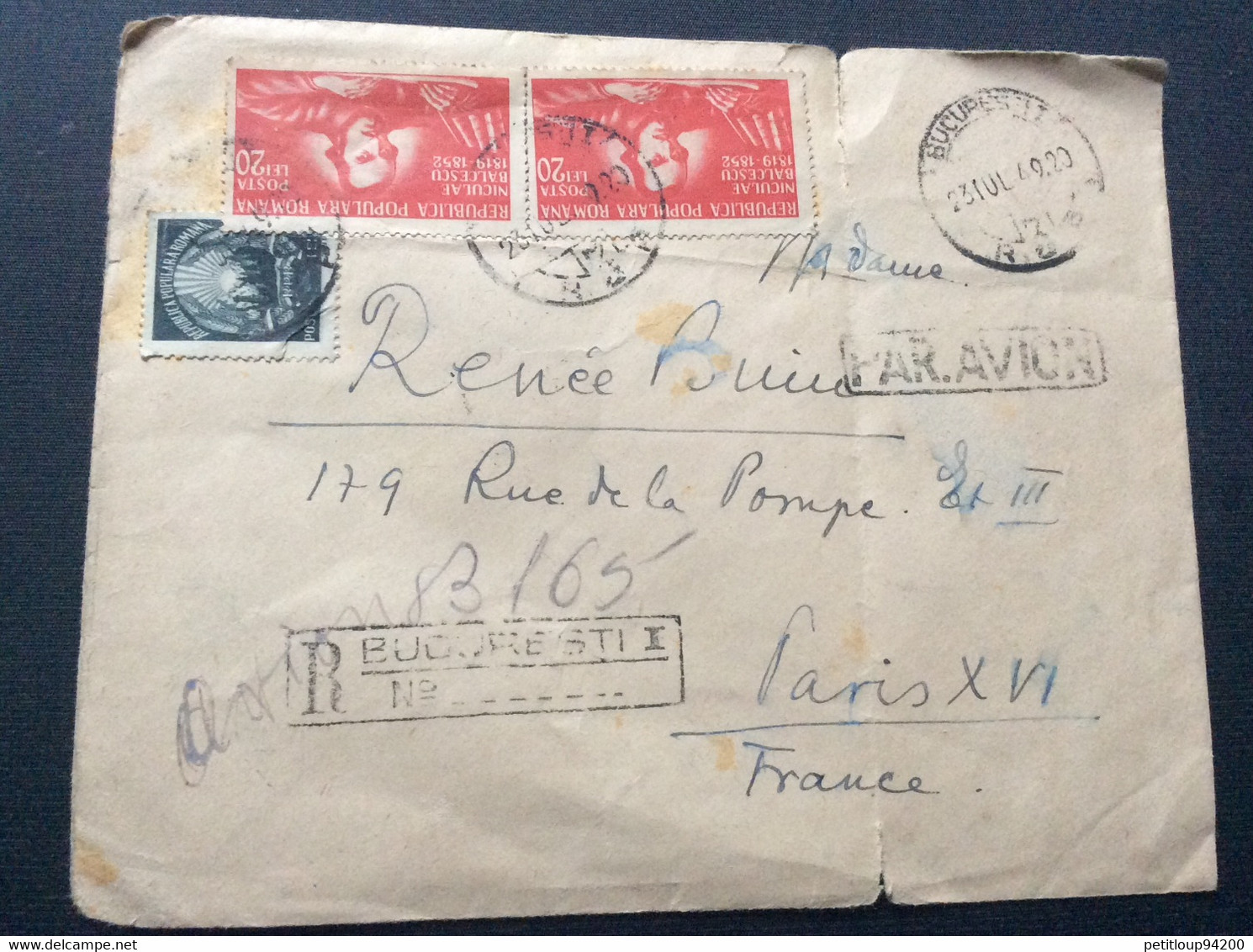 LETTRE  ROUMANIE>FRANCE Poste Aérienne 1948 - Cartas & Documentos