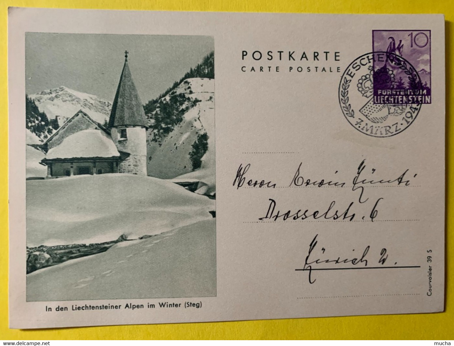 18067 -  Cachet 600 Jahre Vaduz 03.05.1942 Sur Entier Postal In Den Liechstensteiner Alpen Im Winter - Entiers Postaux