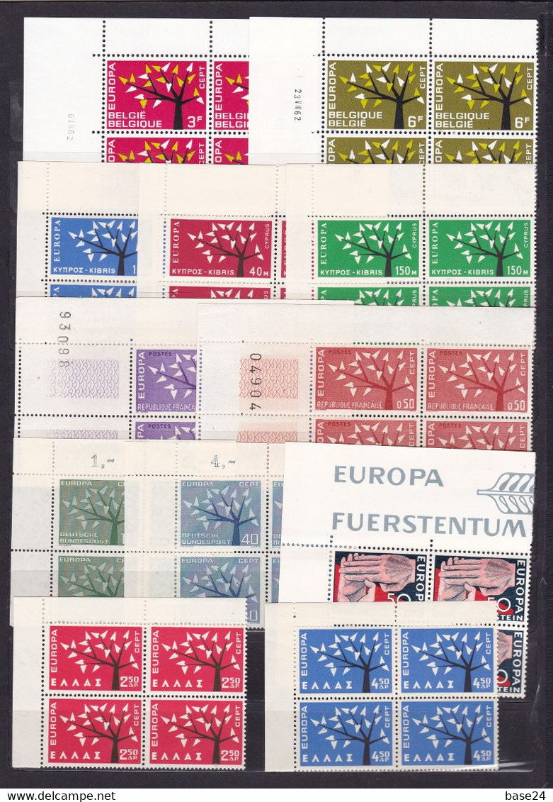 1962 EUROPA CEPT EUROPE  ANNATA In Quartina MNH** Block Of 4 YEAR 18 Paesi (39 Valori) Albero Tree - Années Complètes