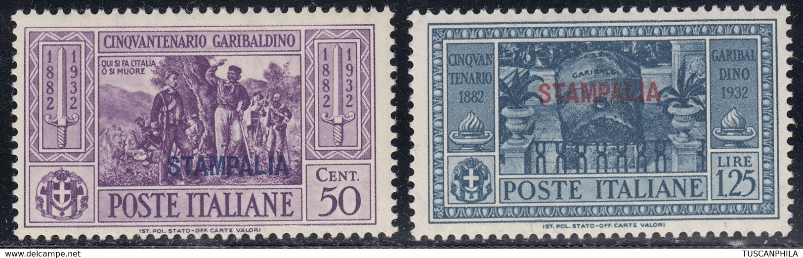 1932 2 Valori Sass. 21-23 MH* Cv 56 - Egée (Stampalia)