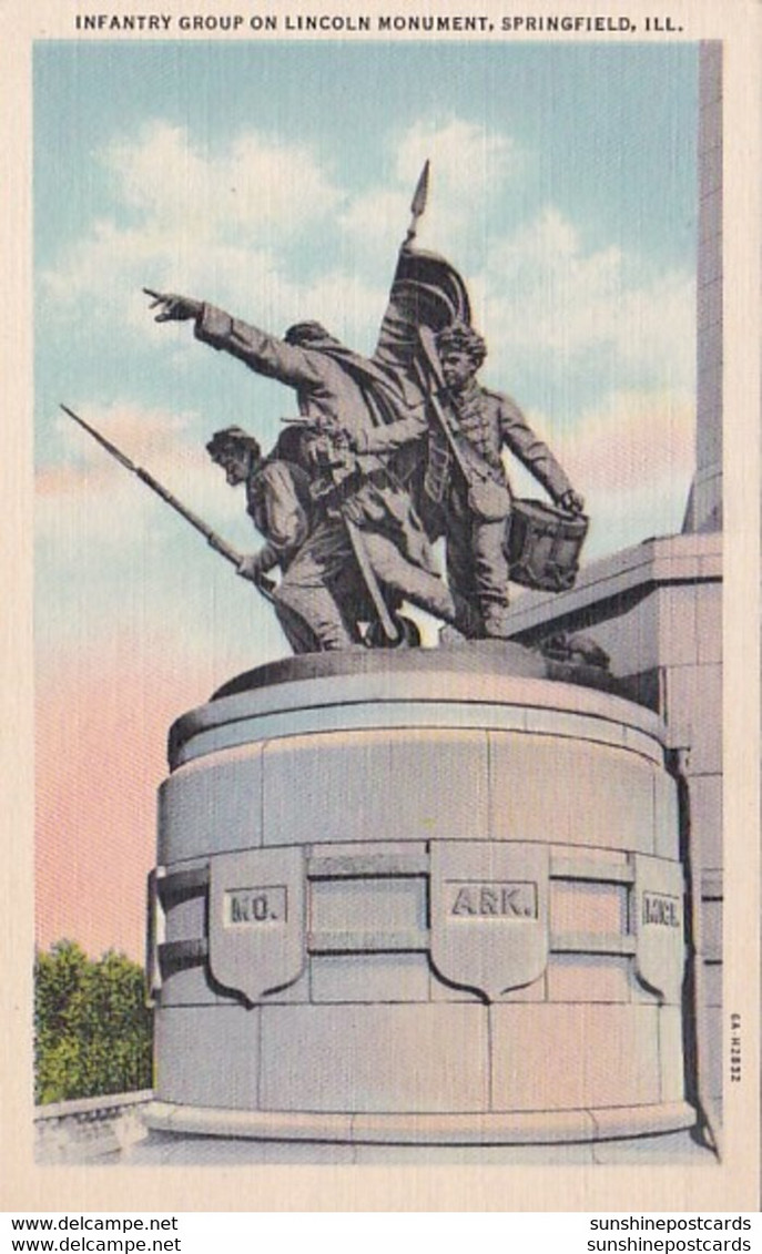 Illinois Springfield Infantry Group On Lincoln Monument Curteich - Springfield – Illinois