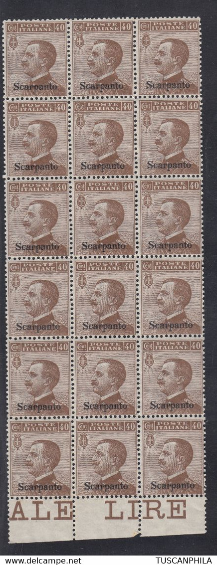 1912 Blocco Di 18 Valori BdF Sass. 6 MNH** Cv 90 - Aegean (Scarpanto)