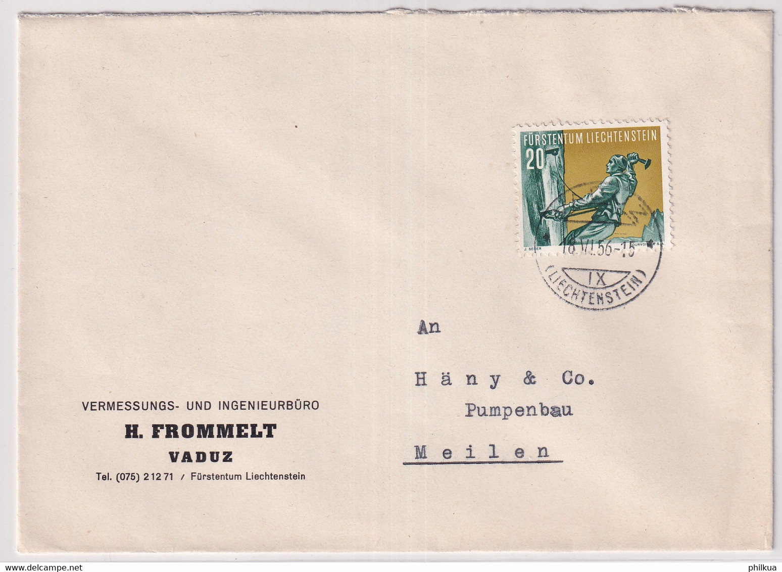 Zumstein 279 / Michel 335 Auf Firmenbrief H. Frommelt Vaduz Vermessungs- Und Ingeneurbüro - Covers & Documents