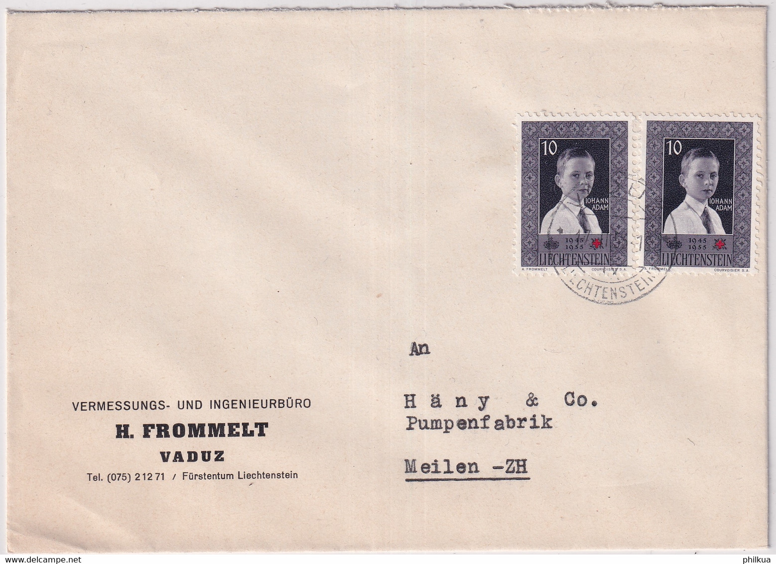 Zumstein 282 / Michel 338 Auf Firmenbrief H. Frommelt Vaduz Vermessungs- Und Ingeneurbüro - Lettres & Documents