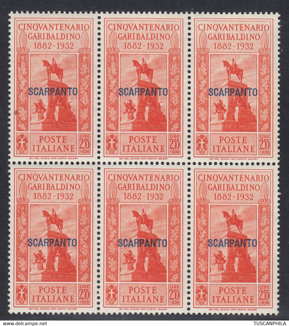 1932 Blocco Di 6 Valori Sass. 25 MNH** Cv 672 - Aegean (Scarpanto)