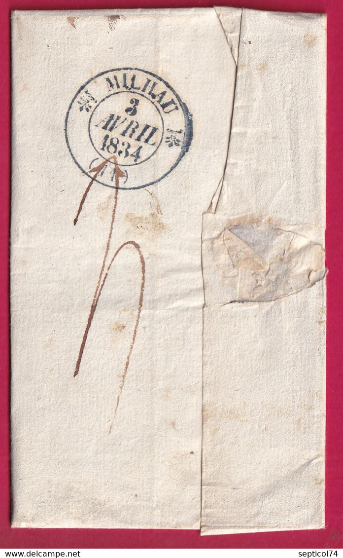 CURSIVE 14 MONTVERT CANTAL + PP INDICE 16 POUR MILLAU AVEYRON 1834 LETTRE COVER FRANCE - 1801-1848: Precursores XIX