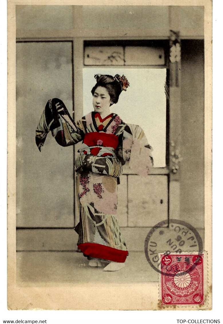 SUPERBE 1905 CACHET TONGKU  I.J.P.O. JAPAN POST OFFICE N China FEMME GEISHA  B.E.V.SCANS - Cartas & Documentos